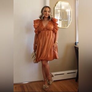 Orange Ruffled V-Neck Dress